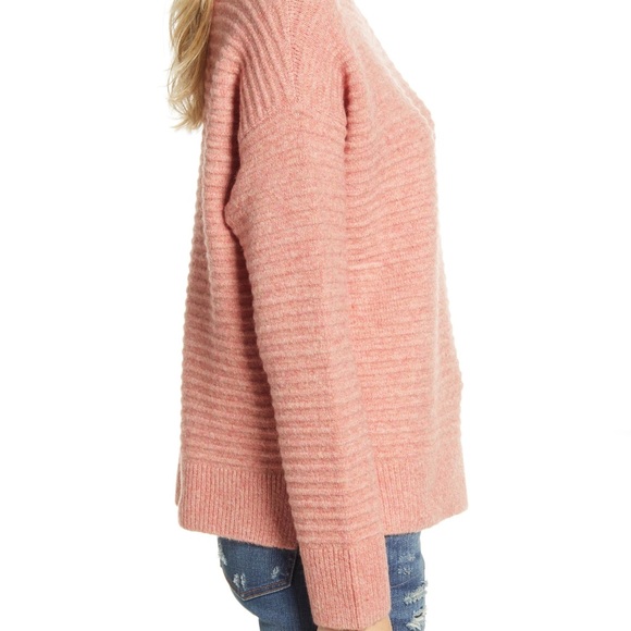 Madewell pink turtleneck sweater Belmont Mock Neck knit textured rib stripe XS - Picture 4 of 16